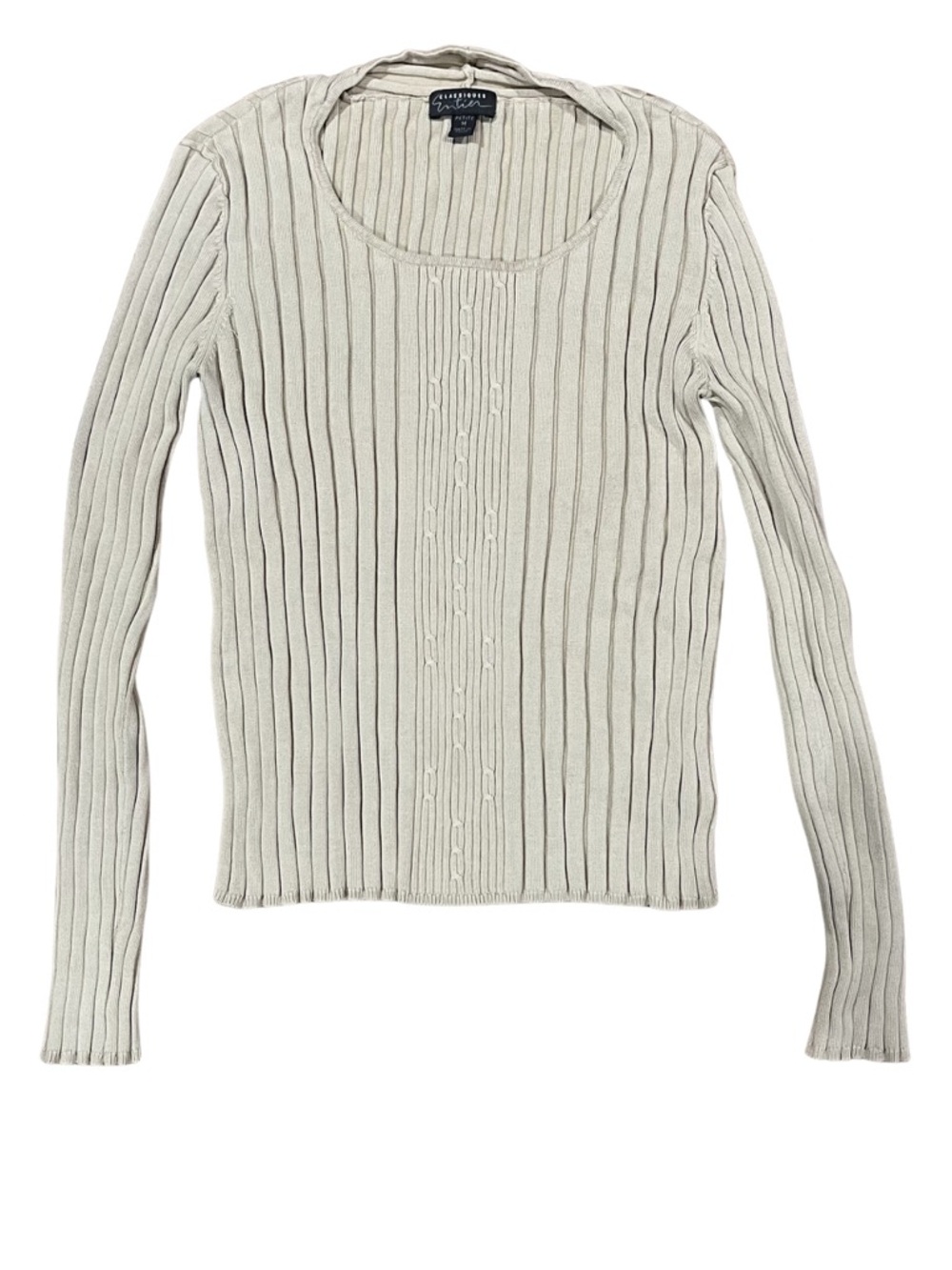 Classiques Entier Beige Ribbed Long-Sleeve Scoop Neck Top